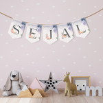 Watercolor Floral Felt Banner with Personalised Lettering - Personalized Flag Decor for Baby Nurseries and Kids Rooms | Name Bunting Banner