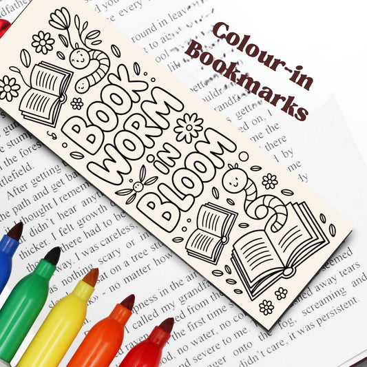 DIY Colouring Bookmark - Bookworm in Bloom