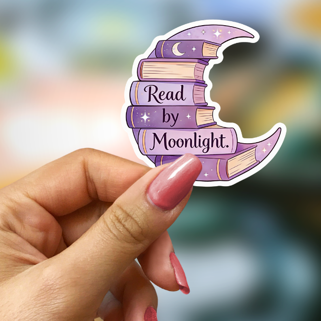 Bookish Vinyl Holographic Sticker - Read by Moonlight