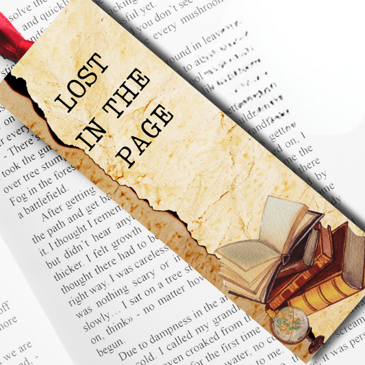 Bookmark with quote 'Lost in the page'