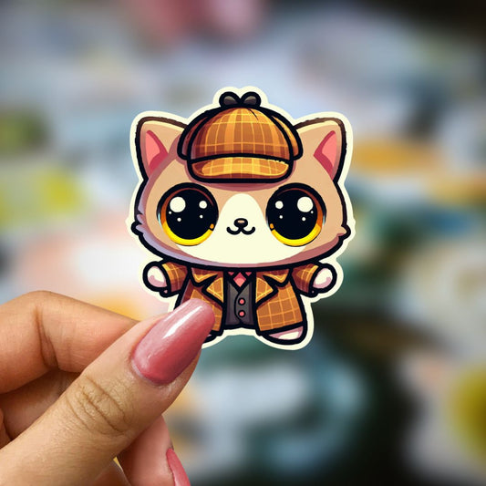 Bookish Vinyl Holographic Sticker - Cute Sherlock Holmes Cat