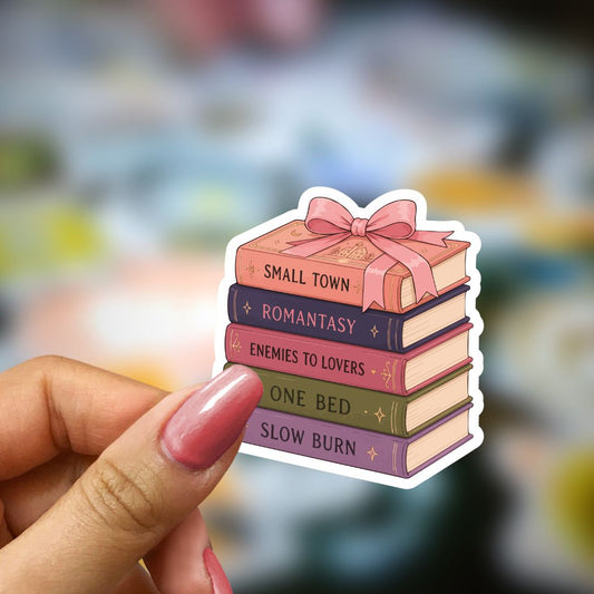 Bookish Vinyl Holographic Sticker - Romance Book Stack