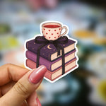 Bookish Vinyl Holographic Sticker - Coffee Book Stack