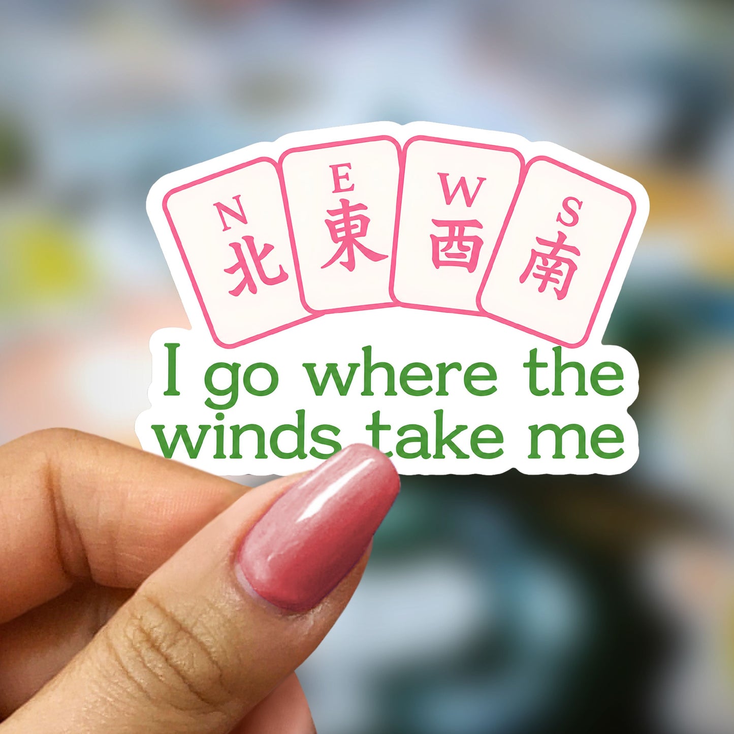 Mahjong Vinyl Holographic Sticker - I go where the winds take me