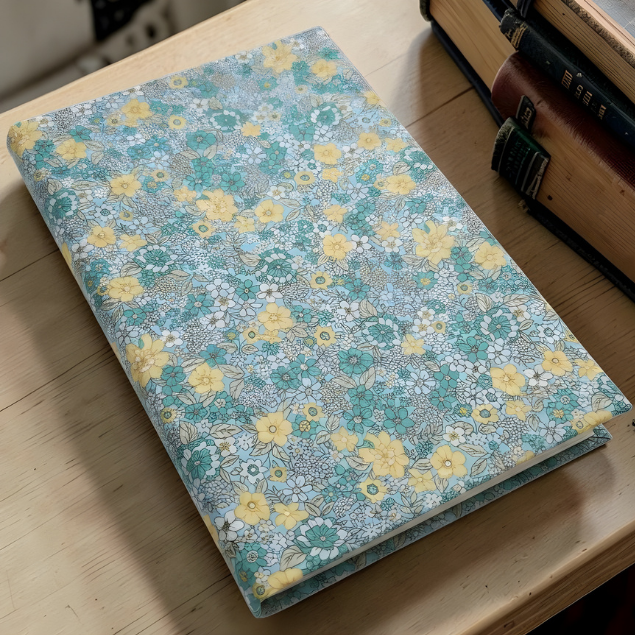 Blue Yellow Floral Floral Fabric Dust Jacket — Protect Your Books in Style