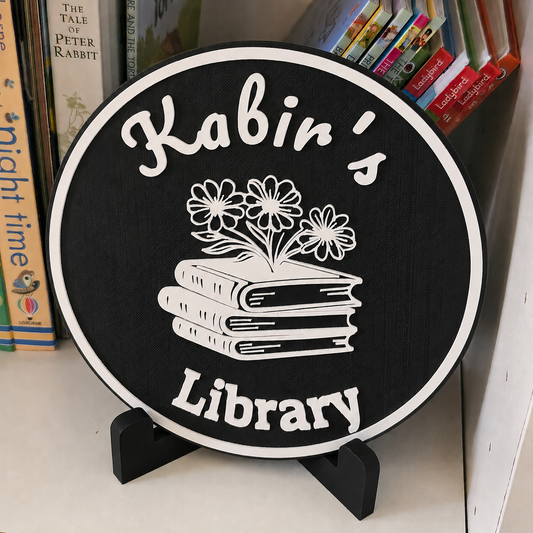 Custom Library Sign – 6” Round - Black