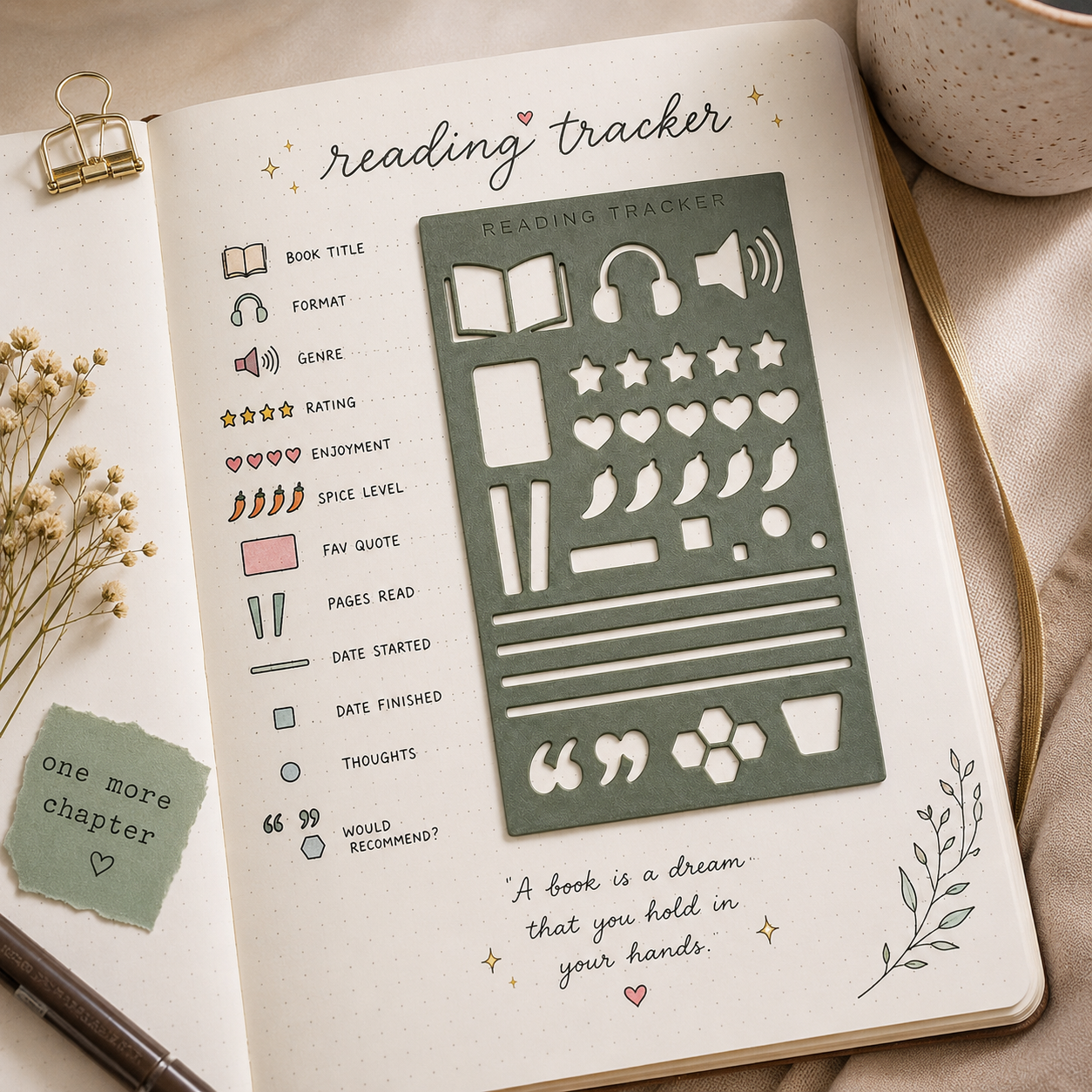 Journal Stencils | Speech Bubble, Book Tracker & Water Intake Tracker | PLA Plastic Reusable Planner Stencils
