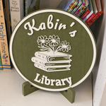 Custom Library Sign – 6” Round - Olive Green