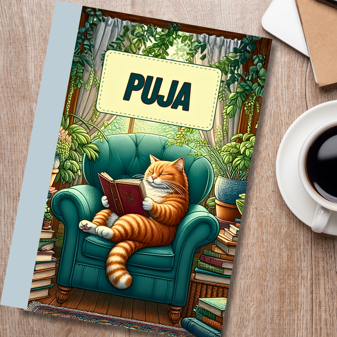 Premium Personalised B5 Notebook / Journal - Cat Reading