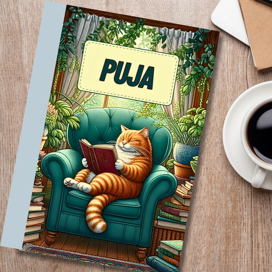 Premium Personalised B5 Notebook / Journal - Cat Reading