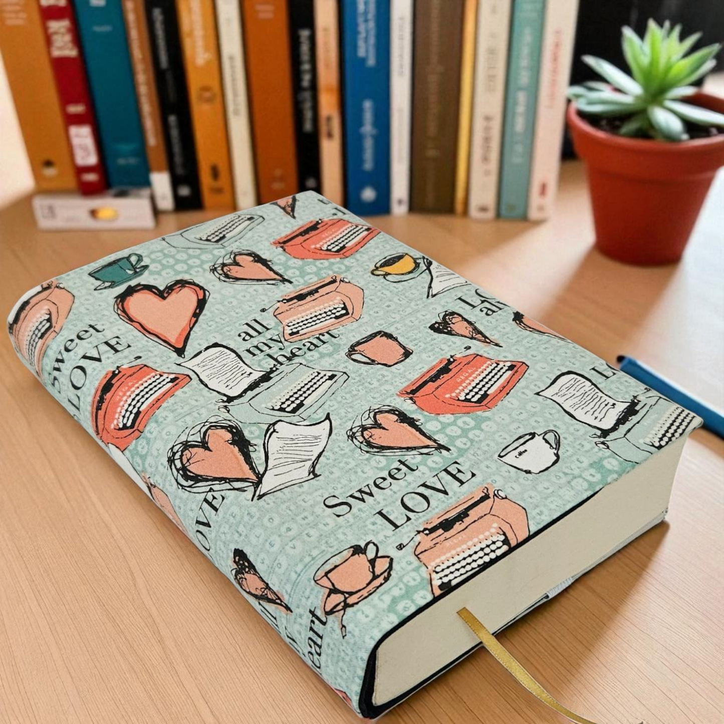 Sweet Love Typewriter Fabric Dust Jacket for Paperback Books (Fits up to 8.25" / 21 cm Tall)