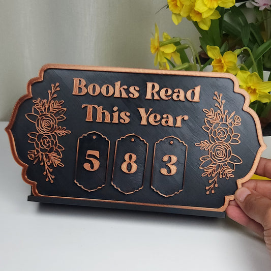 Book Reading Tracker / Counter Sign - Black and Copper