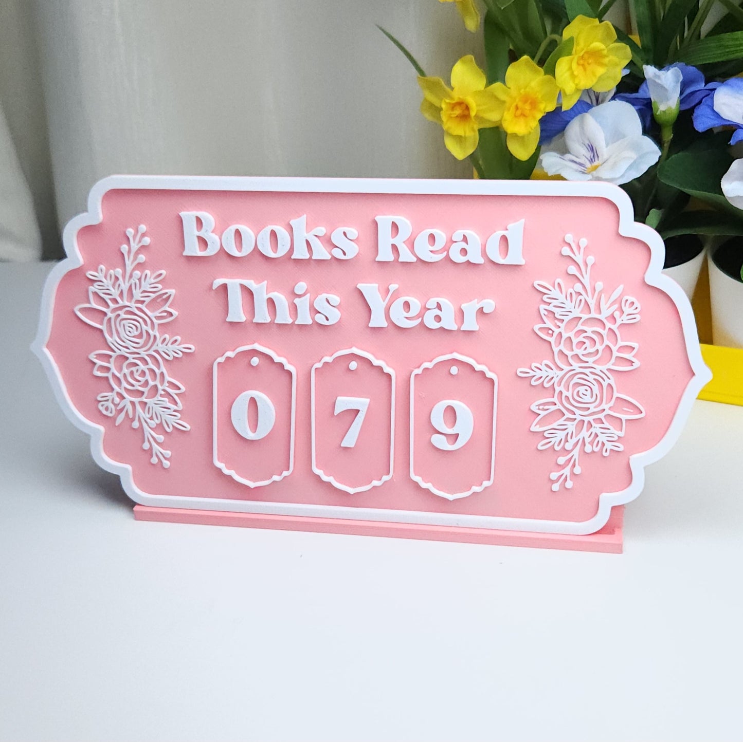 Book Reading Tracker / Counter Sign - Pink and White