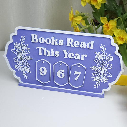 Book Reading Tracker / Counter Sign - Purple and White