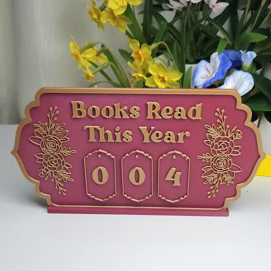 Book Reading Tracker / Counter Sign - Dark Pink & Copper