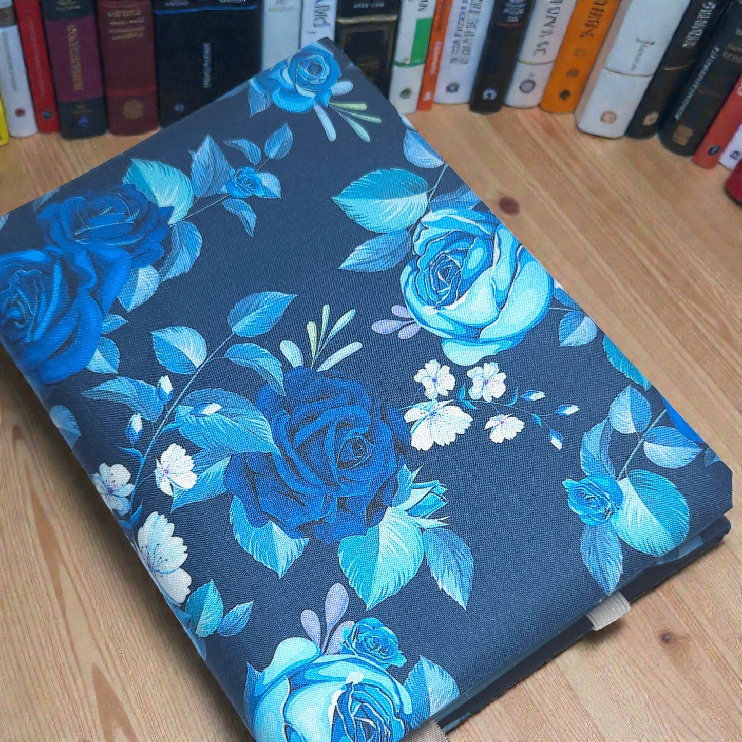 Blue Roses Fabric Dust Jacket — Protect Your Books in Style