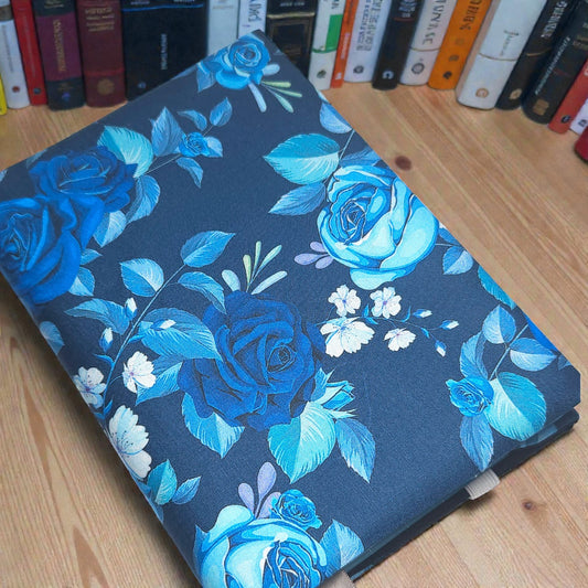 Blue Roses Fabric Dust Jacket — Protect Your Books in Style